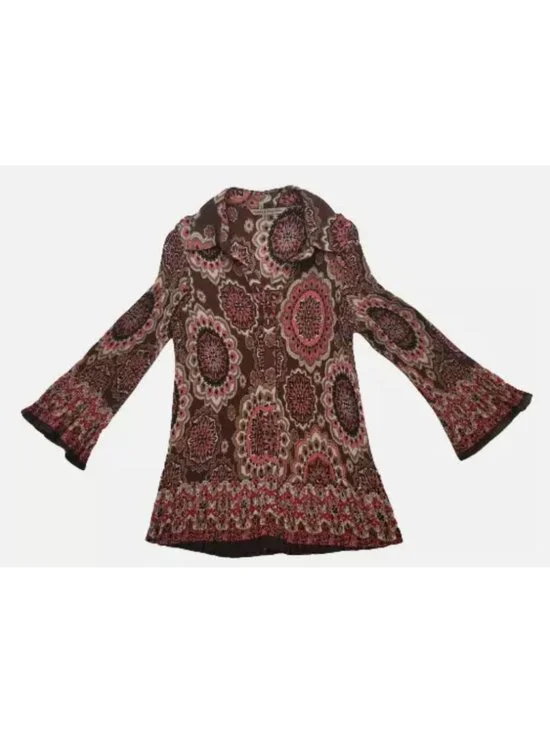 Signature By Larry Levine Crinkle Ruched 3/4 Bell Sleeve Vintage Blouse Sz Large - Picture 3 of 15